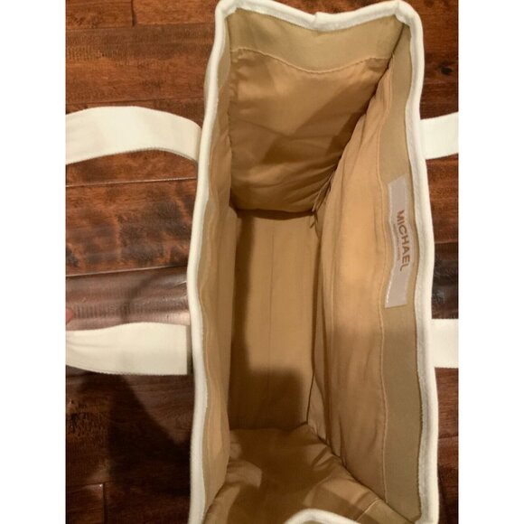 Michael Kors Tan White Canvas Mid Sized Tote Bag - Picture 5 of 7